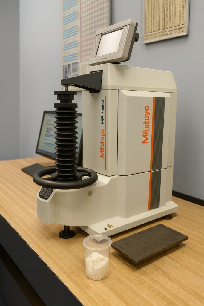 Mitutoyo HR 350 metal hardness tester on a work bench