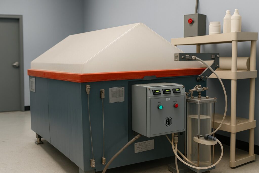 Salt Spray Chamber, used to test the corrosive aspects of different materials and their coatings